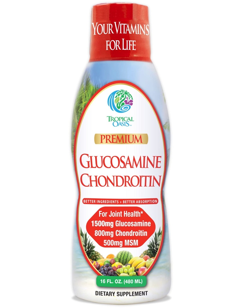 Tropisk Oasis–Premium flytende glucosamine Chondroitin & MSM-væske felles støtte Formula 1500mg Glucosamin, 800mg Chondroitin, & 500mg MSM - 16 Fl Oz