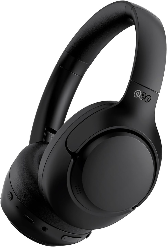 QCY H3 ANC Bluetooth hodetelefoner over øre, aktiv støy som kansellerer Bluetooth 5.4 Hodetelefoner med mikrofoner, Hi-Res Audio Sound, Multipoint-tilkobling, 60H Playback, Tilpasset EQ via app(svart)