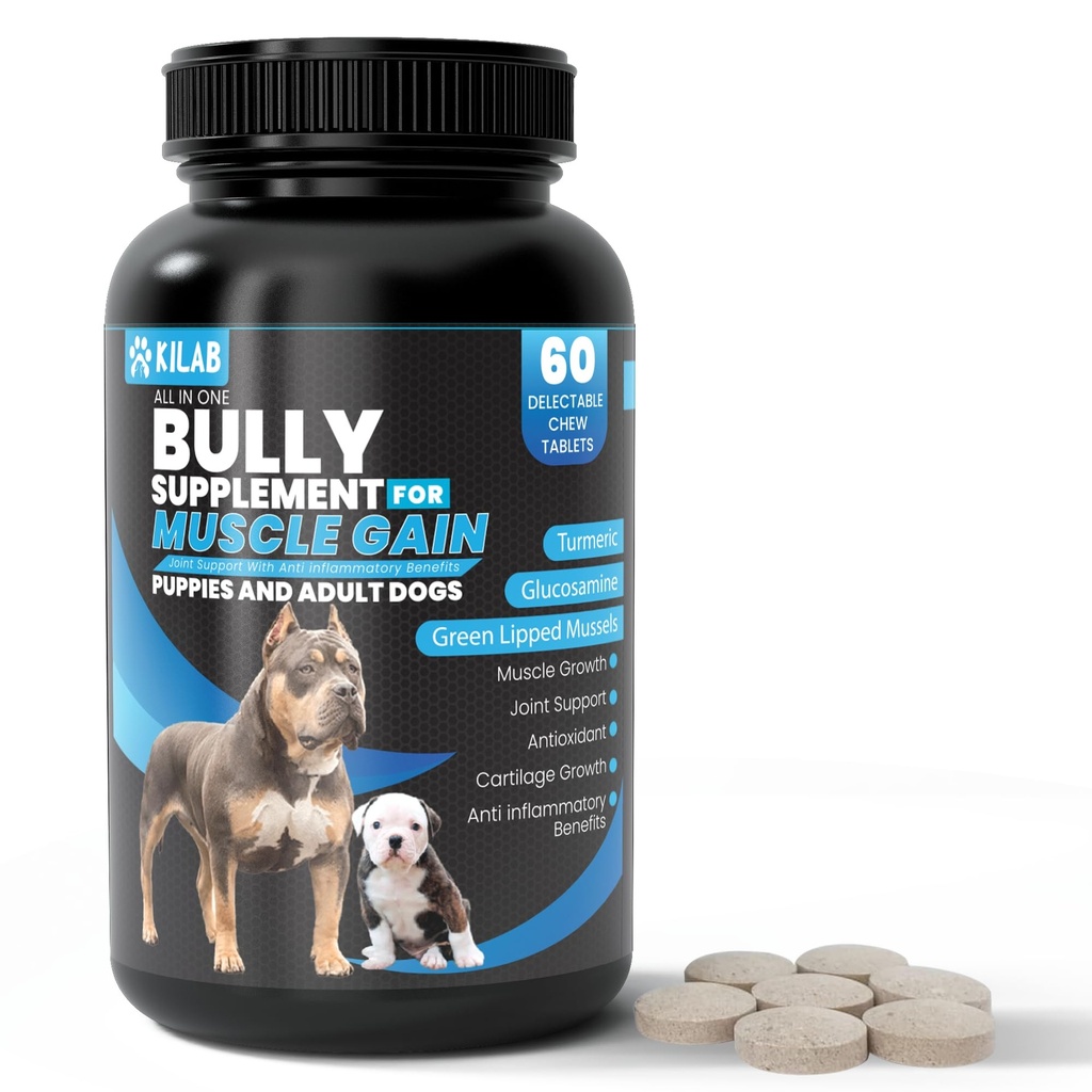 Kilab hund vekt gevinster – 60-talls muskelbygger hund Supplement - Muskelvekst Supplement for hunder, valper og voksne - Bully vekst formel med gurkemeie, glukosamin, grønn leppede krusser