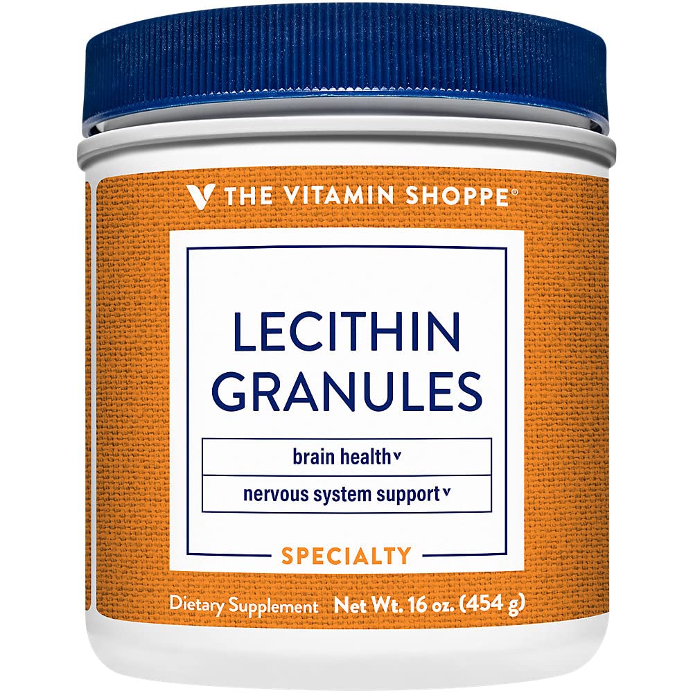 Vitamin Shoppe Lecithin Granules - naturlig kombinasjon av essensielle fettsyrer for å støtte hjernen og nervefunksjon, 100% soya basert, én gang daglig (16 ovner pulver)