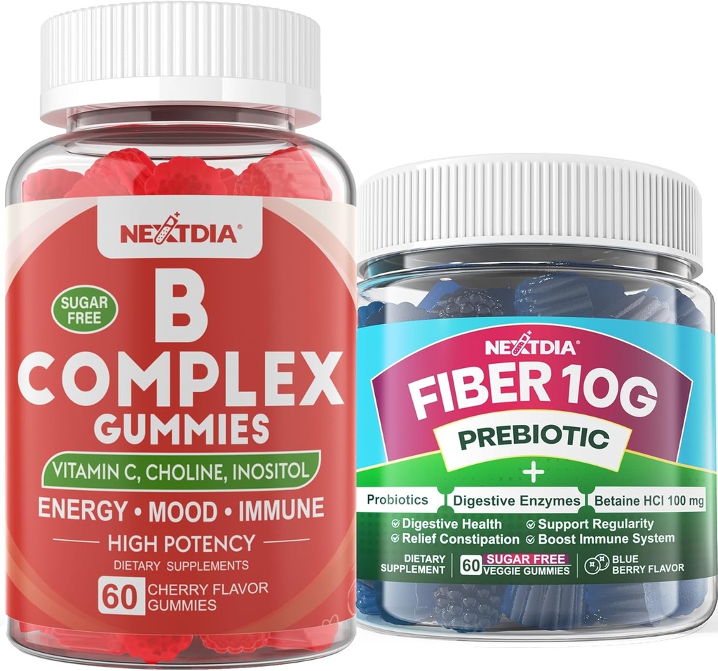 2 pakke metylert vitamin B-kompleks + 1 pakke sukker gratis 10g prebiotisk fiber Supplement, gummier for voksne