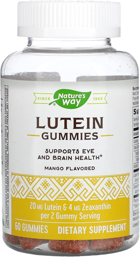 Naturens måte Lutein Gummier med Zeaxanthin, øyehelse og hjernefunksjon Supplement*, Mango Flavored, 60 greve