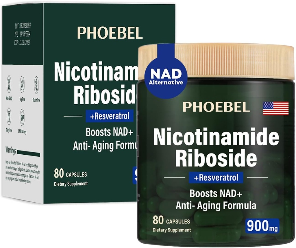 Nylig NAD + Supplement - Resveratrol, Liposomal Nicotinamid Riboside, Quercetin- høy renhet NAD Supplement for energi, fokus - 80 greve,900mg