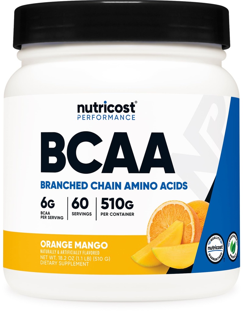 Nutricost BCAA pulver (Orange Mango, 60 Serverer) - 2:1:1 Optimalt forhold, Glutenfri, Ikke-GMO, Vegetarisk