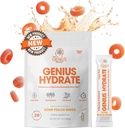 Genius Merke Genius Hydrate - Electrolyte Supplement for daglig hydrasjon - kokosvann - sukkerfri - 8 essensielle mineraler og næringsstoffer - ikke-GMO - Sour Peach Ringer - 20 Serveringer