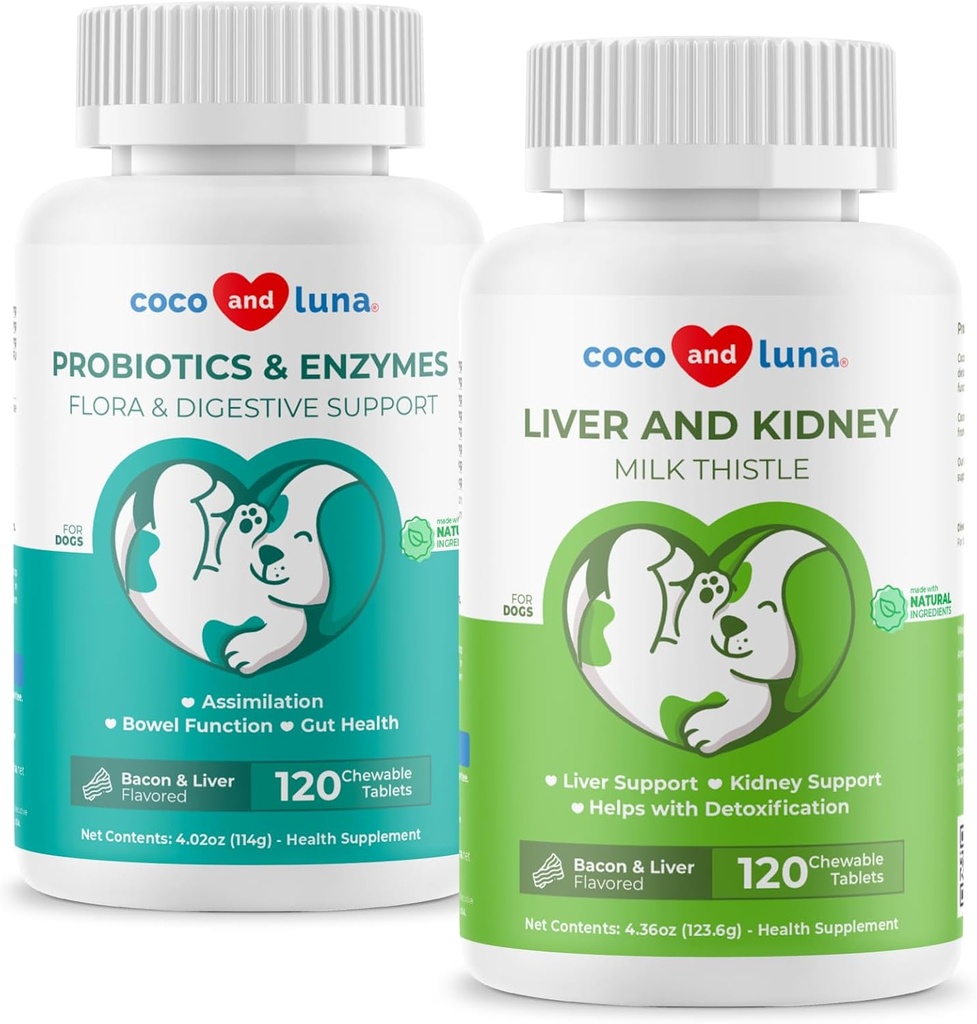 Melk Thistle & Probiotika for hunder - Liver Support, Bowell funksjon, Dialyse støtte for gass, diarrea, dårlig hundepust og dyspepsi