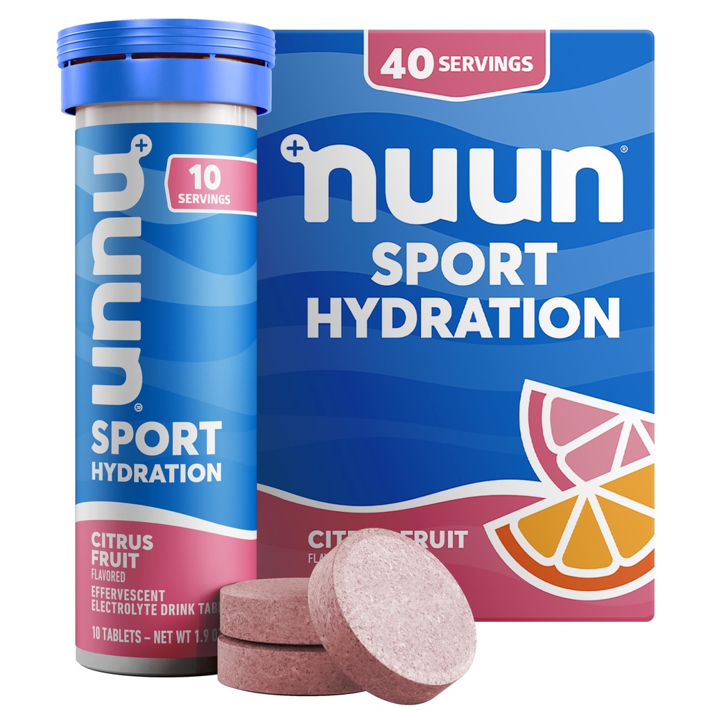 Nuun Sport Electrolyte Tabletter med magnesium, kalsium, kalsium, klorid og natrium, Glutenfri & Vegan, Citrus Frukt, 4 Pack (40 Serverer totalt)