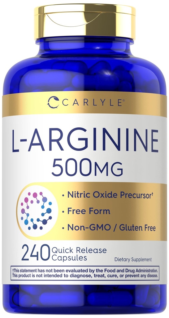 Carlyle L-Arginine 500 mg Kapsler | 240 greve | Nitric Oxid Precursor | Gratis skjema Aminosyre | Ikke-GMO & Glutenfri Supplement