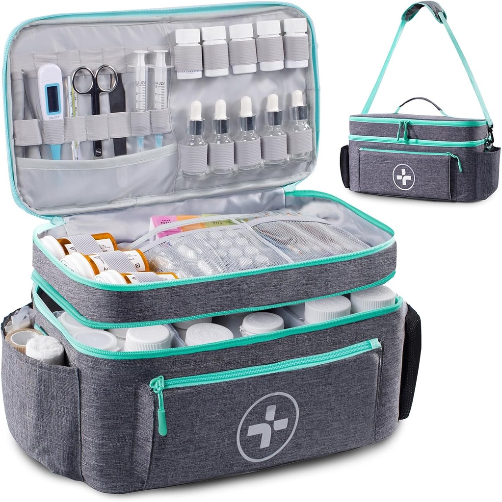 BAGSFY reisemedisin Bag Arrangør, medisinsk veske tom, pilleflaskeorganisator for hjem, stor medisinsk lagring, reise bærende saken førstehjelpssett vesker tomme, nødsett.