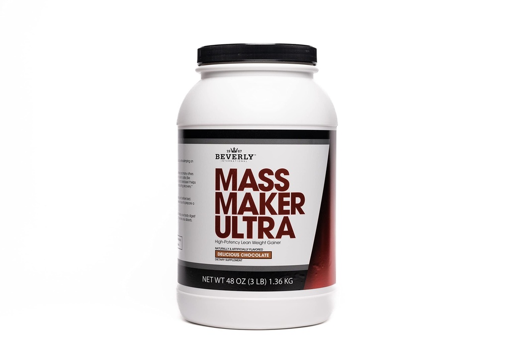 Beverly International Mass Maker Ultra sjokolade, 14 serveringer, 3lb. Bygg Lean Mass Som en Pro. Milk Protein Isolat, Whey Protein Isolate + Egg. MCT olje. Clean Carbs, Great Smak