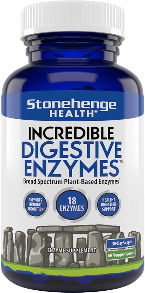 Stonehenge Helse Utrolig Digestive Enzymes - 18 Plantebaserte Enzymes - Lipase, Lactase, Protease, Amylase, Bromelain for gass, Bloating, tretthet (1)