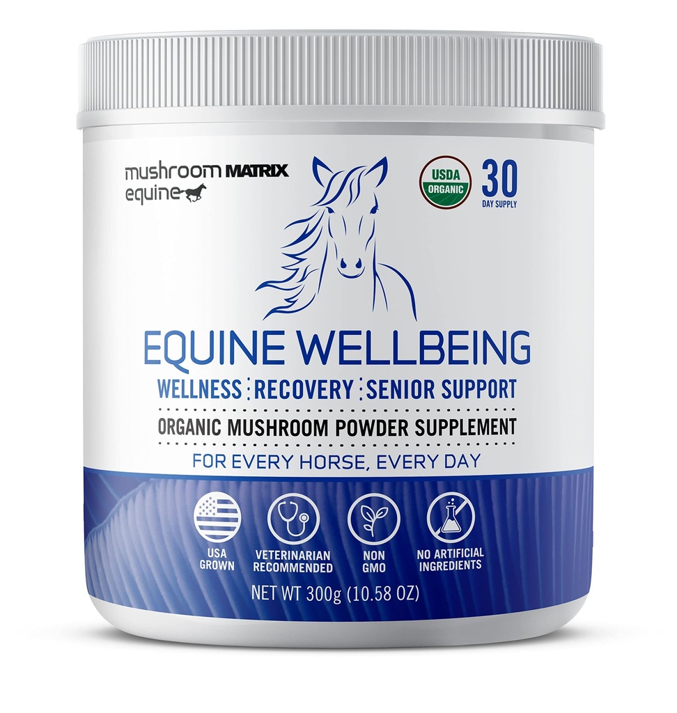 Om Mushroom Matrix - Equine | Velvære | USA Voksen Human-Grade Organic Mushroom Powder Vis Safe Horse Supplement | Velvære, og Senior Support | 300 Grams, 10.5 oz