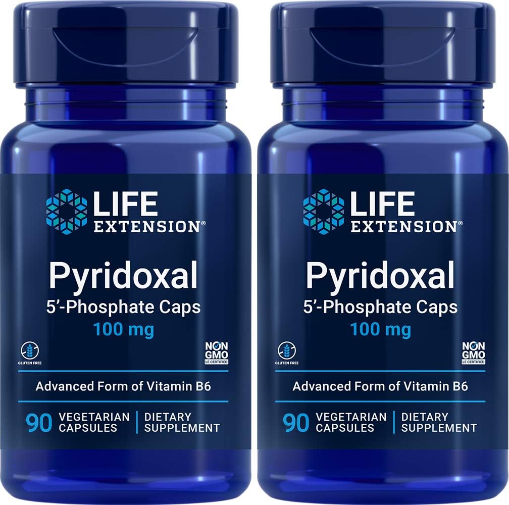 Life Extension Pyridoxal-5'-Phosphate Caps P5P 100 mg, 90 Veg Kapsler (pakke med 2) - Avansert vitamin B6 Supplement