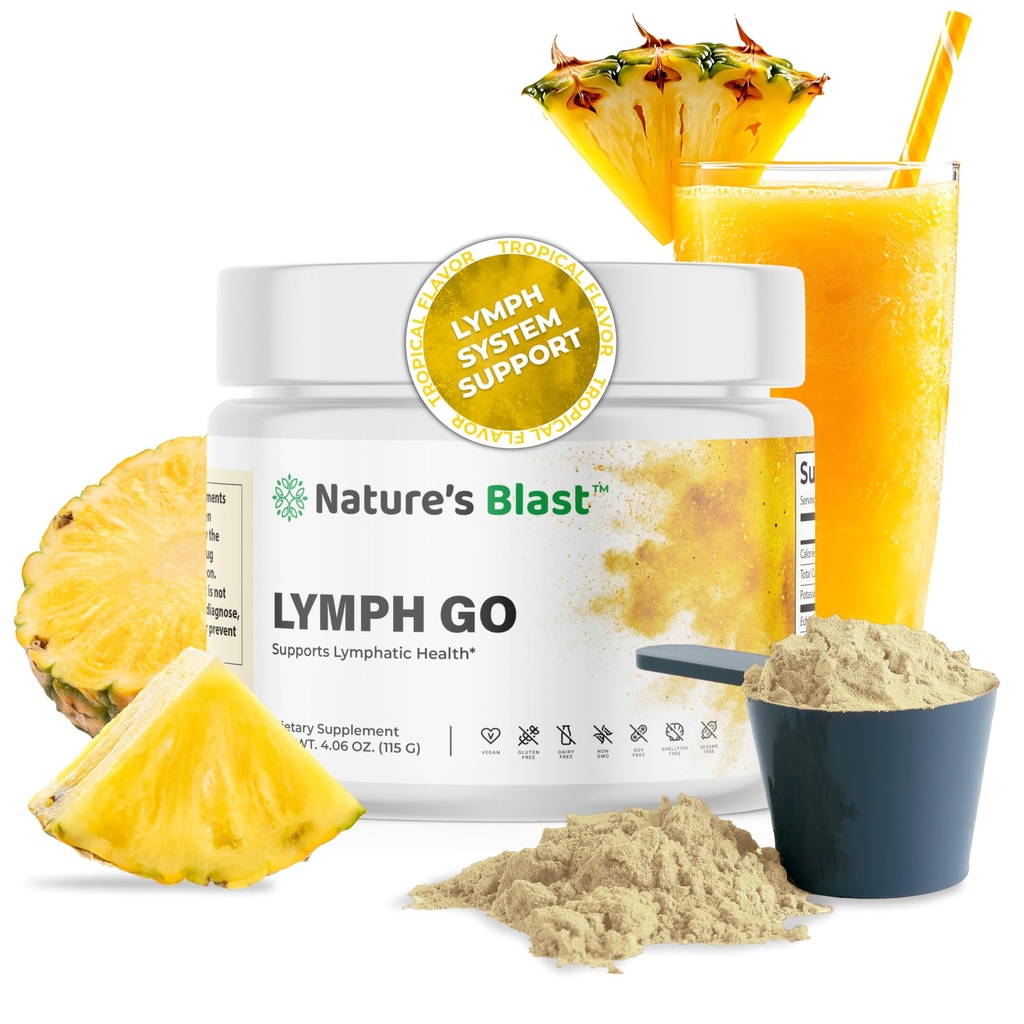 Lymph Go - Lymphic Drainage Supplement for kvinner og menn - Lymph System Support - med Bromelain, Echinacea, Burdock Root, Dandelion, Rutin, Kelp & Mer - 4,06 Oz - 30 Services - Tropisk Flavor