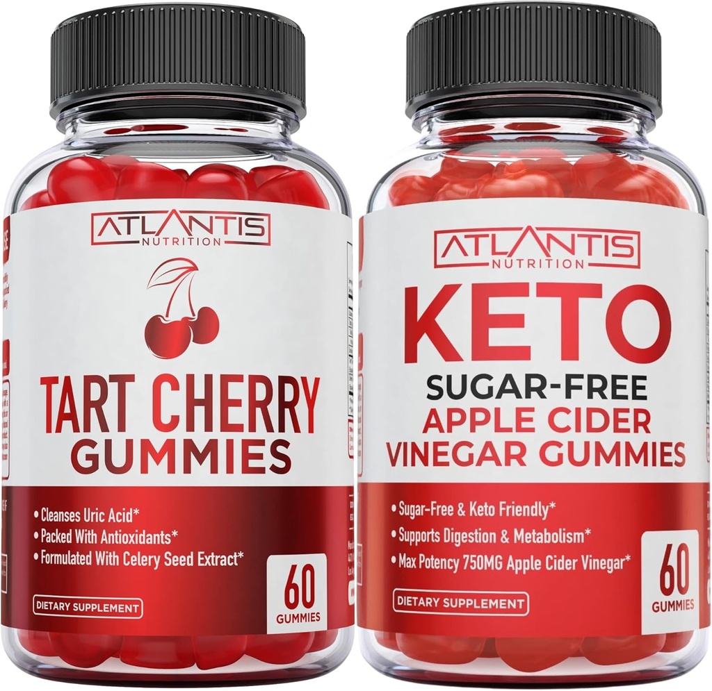Atlantis Ernæring Tart Cherry 60 Gummies + sukker gratis keto Apple Cider Vinegar 60 Gummies