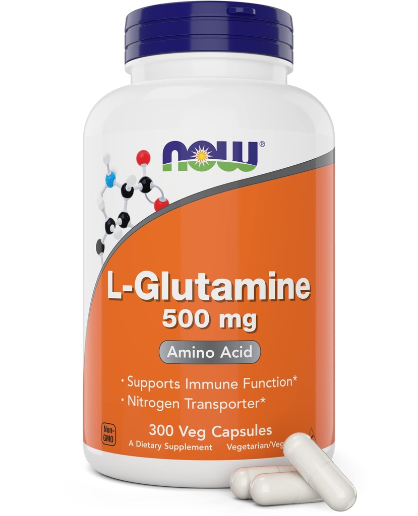 Nå L-Glutamin 500 mg 300 Veg Kapsler - Ikke-GMO Supplement - Vegan Lglutamin Caps