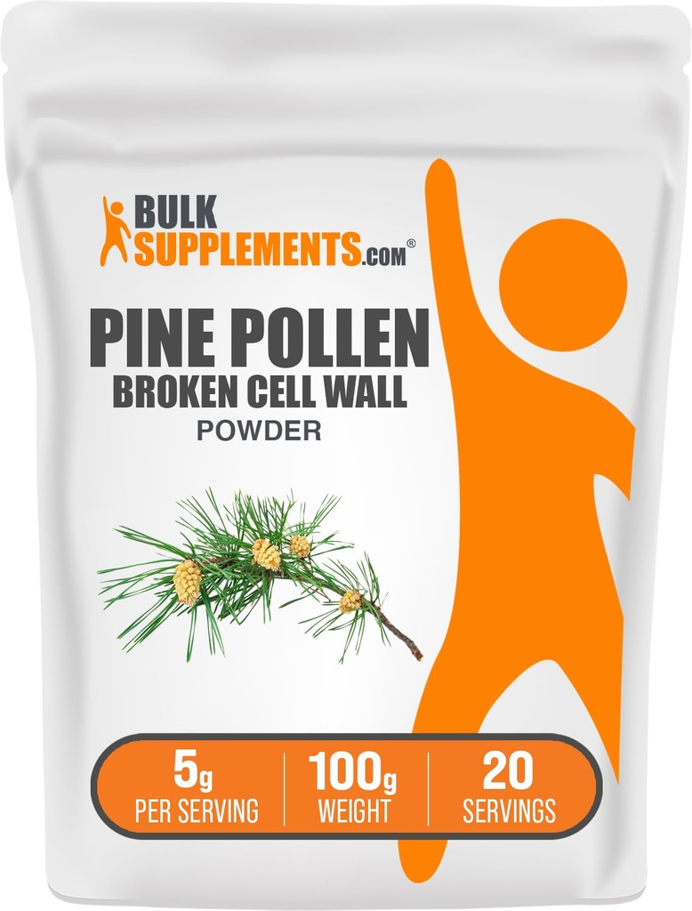 BulkSupplements.com Pine Pollen pulver - Broken Cell Wall, Pine Pollen Supplement, Herbal Supplement - Glutenfri, 5g per servering, 100g (3,5 oz) (Pack of 1)