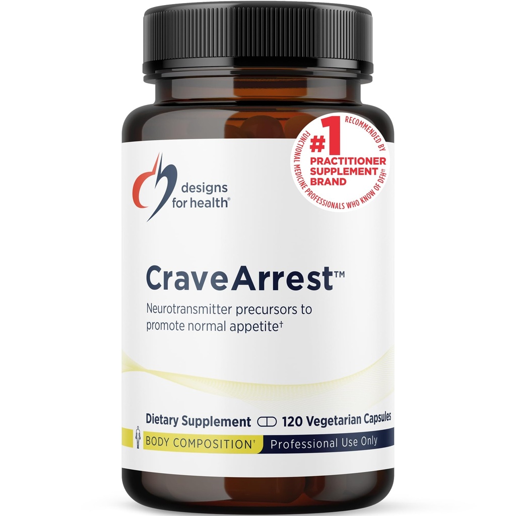 Designs for Health CraveArrest - L-Tyrosin Anti-Kravingsstøtte Supplement med 5-HTP, B6, Rhodiola, B12 - Designet for Serotonin + Dopamine Support (120 Kapsler)