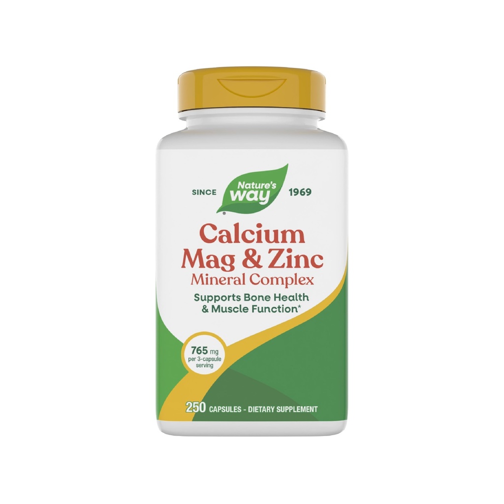 Naturens måte Kalsium Magnesium & Sink Mineral Complex, støtter bein helse og muskel funksjon*, immunstøtte*, 250 kapsler (pakke May Vary)