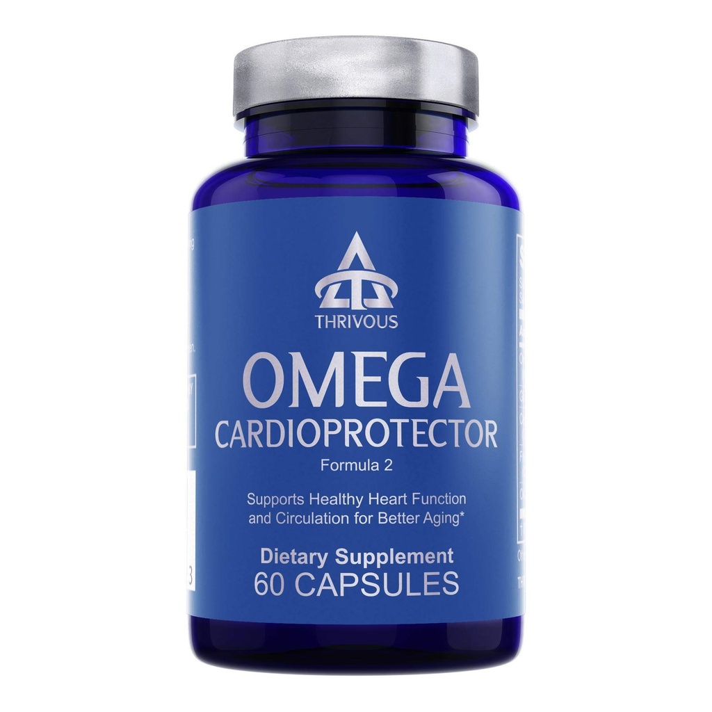 Thrivous Omega Cardioprotector – Avansert hjerte og sirkulasjon støtte Supplement med AvailOmega-3, hvitløk, Gotu Kola, Oligopin Pine Bark – 60 Vegan Capsules