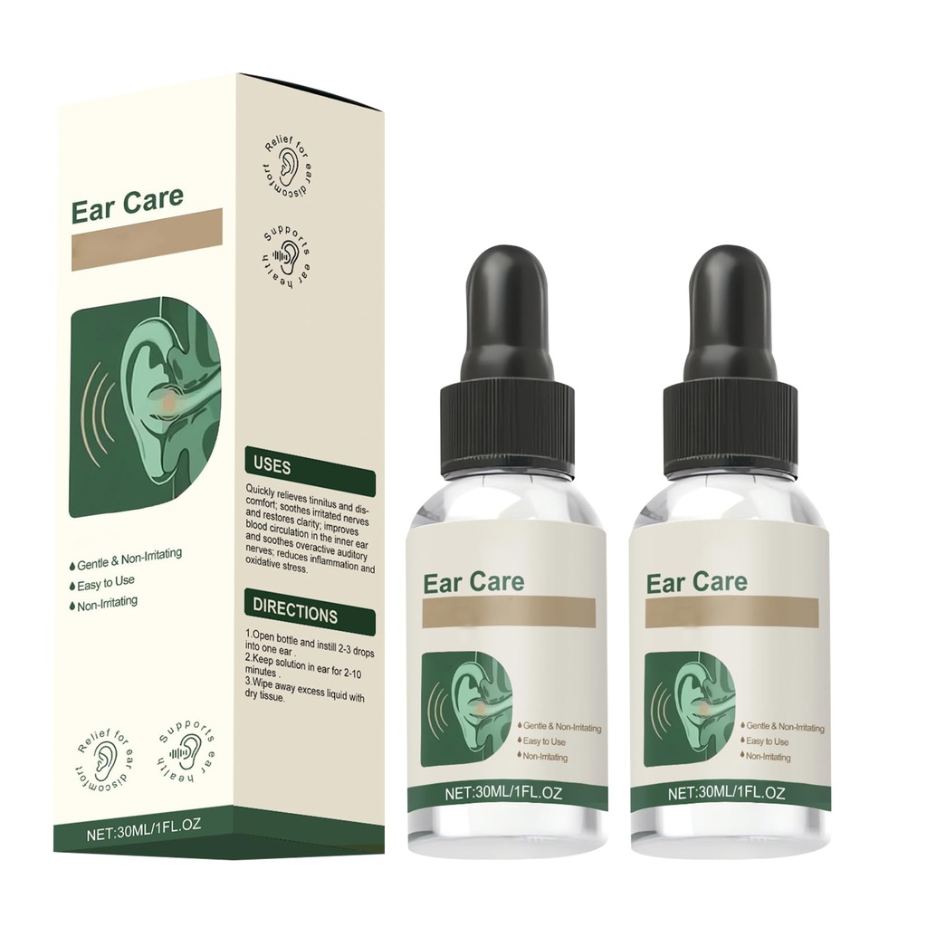 Ear Care Drops Gentle Formula, Natural Ingredients, Relieve Tinnitus by Unblocking Secretions, Easy to Use & Portable for Men & Women, for Daily Ear Hygiene(2PCS)