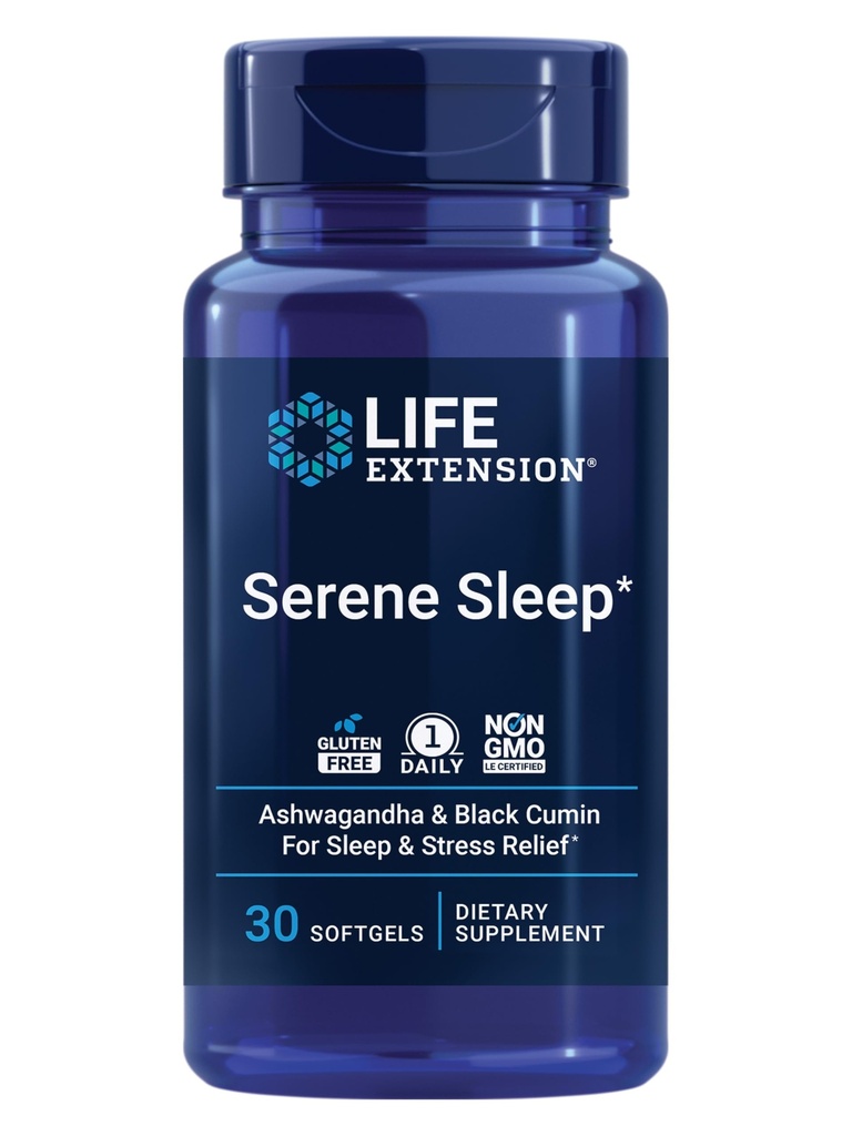 Livsforlengelse Serene søvn – Ashwagandha, Black Cumin – Sleep Supplement, rolig, avslapping, søvnstøtte uten melatonin – en gang daglig, Glutenfri, ikke-GMO – 30 Softgels