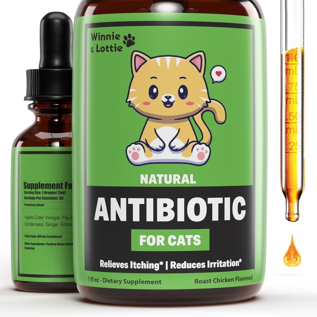 Winnie & Lottie naturlige antibiotika for katter | Cat Antibiotika | Katt Antibiotika | Kjæledyr Antibiotika | Katt Immun støtte | Antibiotika for katter | Katt Multivitamin | Katt UTI Antibiotika | 1 fl oz