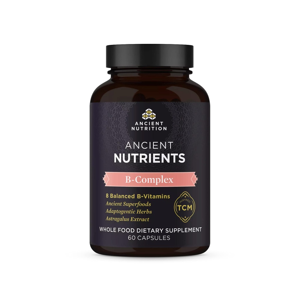 Gamle ernæring vitamin B-kompleks Supplement, 8 balanserte B-vitaminer, støtter sunn energinivå, Adaptogene urter, Enzyme Aktivert, Paleo & keto vennlige, 60 kapsler