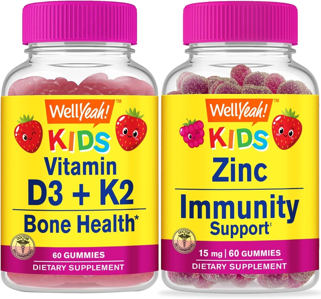 VelJa Vitamin D3+K2 Kids + Sink Kids 15mg, Gummies Bundle - Great Tasting, Vitamin Supplement, Glutenfri, GMO Free, Chewable Gummy
