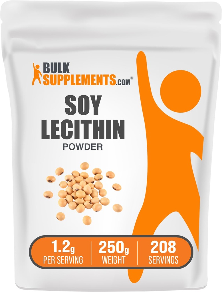 BulkSupplements.com Soy Lecithin pulver - Lecithin Supplement, Næringstilskudd, Mat klasse - Glutenfri, 1,2 g per servering, 250 g (8,8 oz) (Pack of 1)