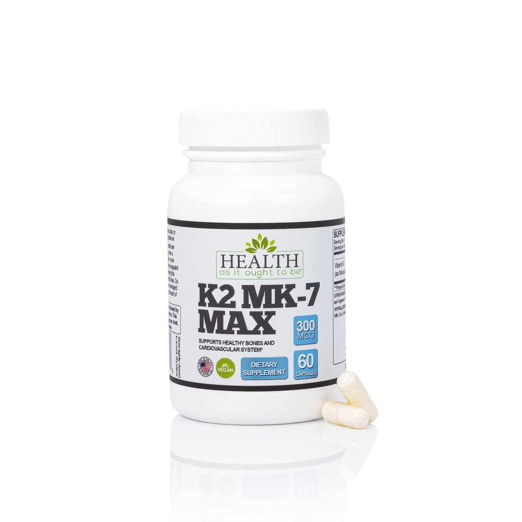 Helse som det kan være vitamin K2 MK7 MAX ekstra styrke 300mcg supplemeny | soya gratis, proven biotilgjengelighet og sikkerhet | 60 kapsler