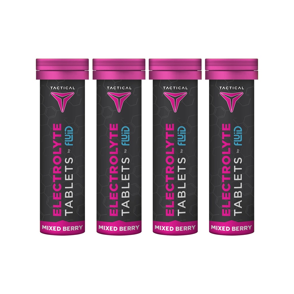 Fluid taktisk- effervescent Hydration Tabletter, elektrolyt erstatning og dehydrering Forebygging, 4 pakker, 40 serveringer (Mixed Berry)