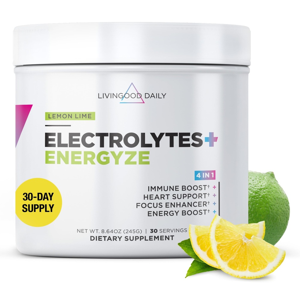Livingood Daily Electrolytes pulver, elektrolyserer Hydration pulver med vitamin C, Taurin, D Ribose & FOS, sukkerfri elektrolytt drikk blanding, keto, glutenfri, sitron Lime Flavor, 30 serveringer