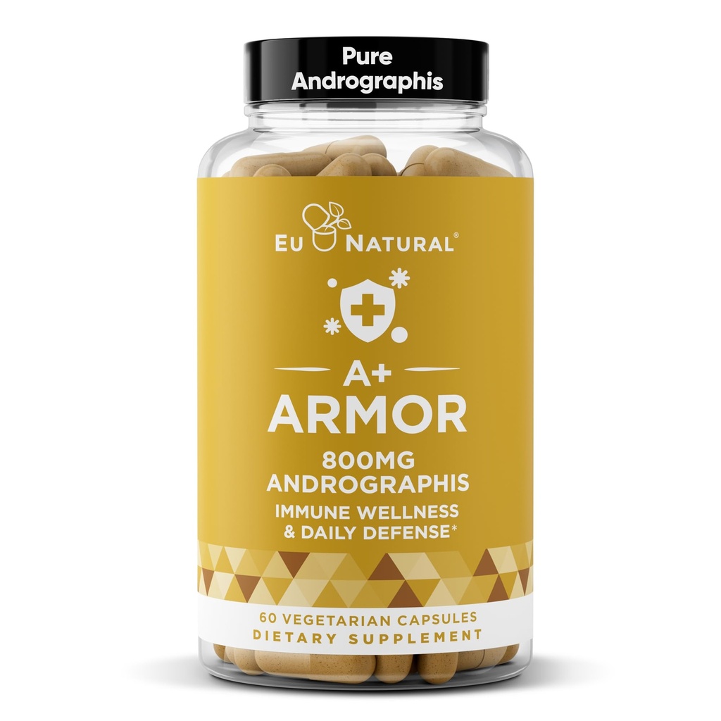 A+ Armor Andrographis Pure 800 Mg – Sunn Immune System funksjon, fysisk velvære, Potent styrke for sesongvern – Full-Spectrum & Standardisert – 60 Vegan Soft Kapsler