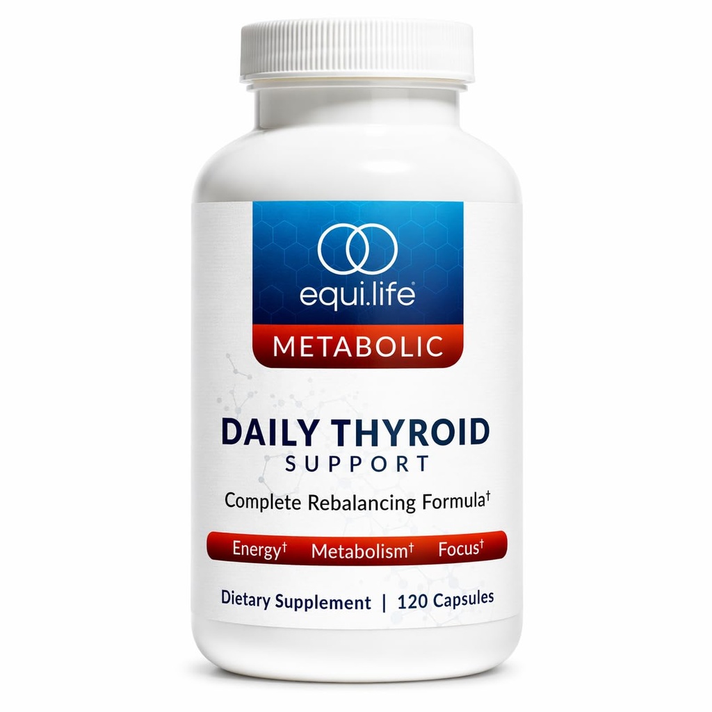 Equilife Thyroid støtte, vitaminer og mineraler Supplement med vitamin C, sink, vitamin E, jodin, og selen, Adaptogens & Aminosyrer Formula, Overordnet velvære støtte, Glutenfri, 120 kapsler