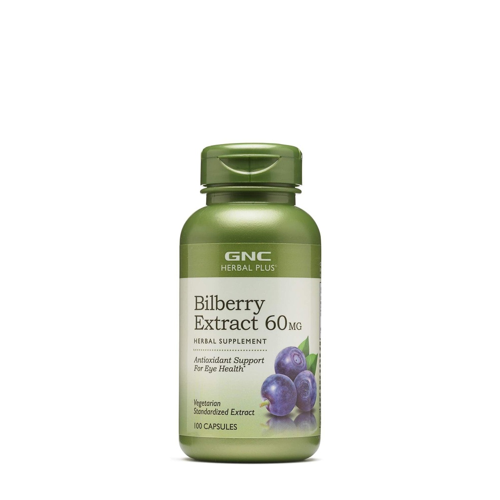 GNC Herbal Plus Bilbær Ekstrakt Supplement, Vegetarisk, støtter øye og helse, 100 serveringer