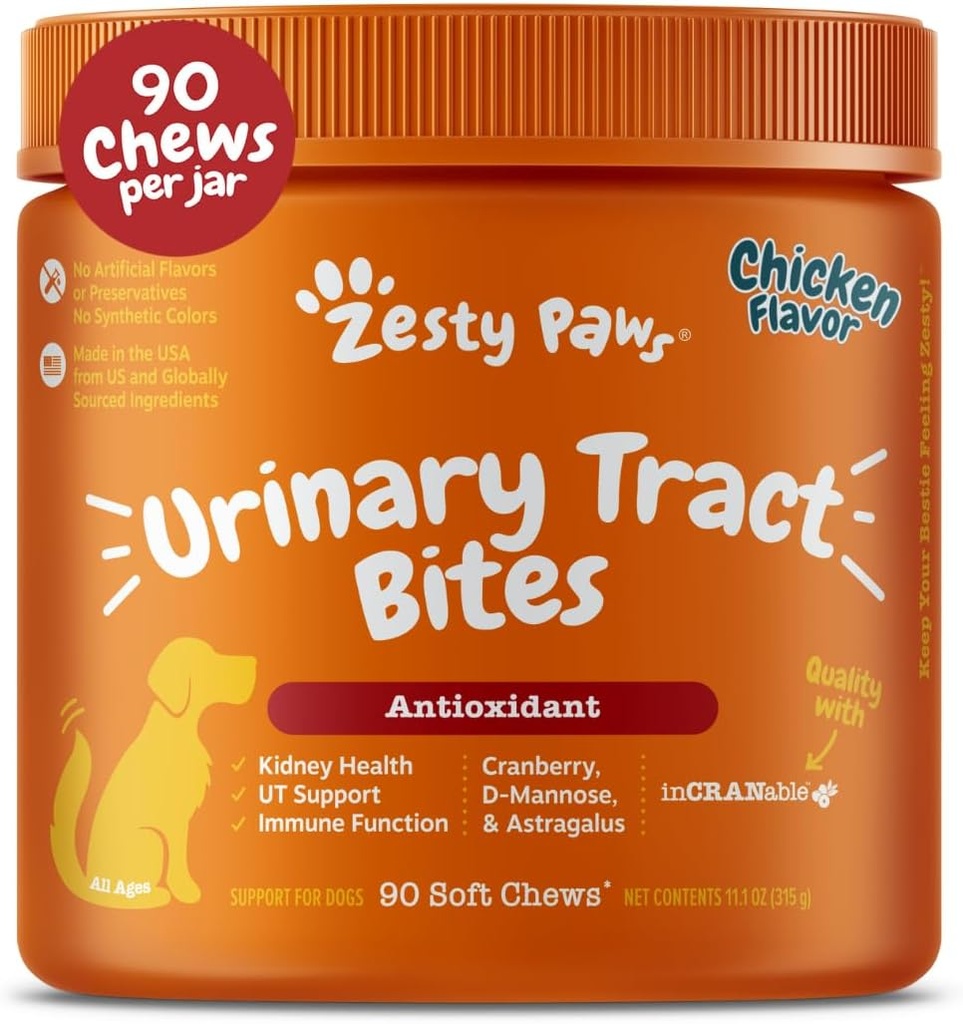 Zesty Paws Cranberry Supplement for hunder - Blader Control for hunder - Urinal Tract Support - Cranberry Chews - Immune & Gut Support - Kylling - 90 Count