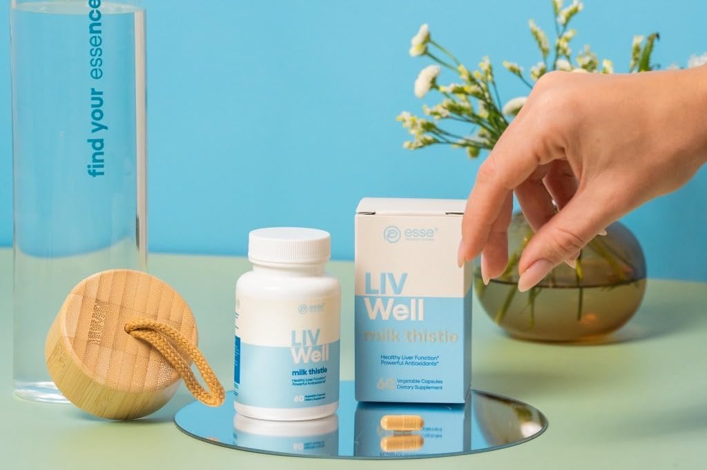 ESSE Vegan Melk Thistle Supplement med Sesame og Artichoke Extract - Advanced HPLC Testet for renhet - 80% Silymarin Thistle for Liver Cleanse Detox & Repair Plus sunn hudstøtte, 60 kapsler