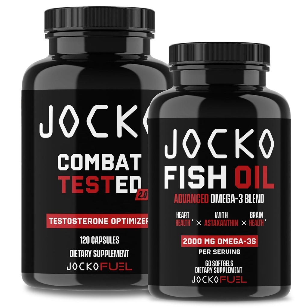 Jocko drivstoff kosttilskudd Bundle - Test booster for menn + Omega 3 Fish Oil (2 pakke) Kraftig Antioksidant & Muscle Builder