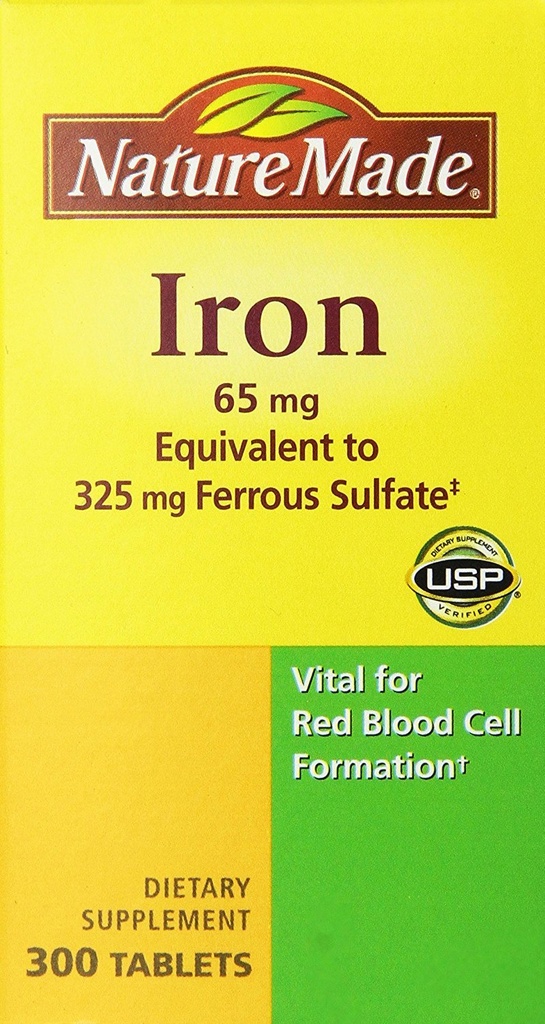 Naturlaget jern 65 mg, tilsvarende 325 mg Ferrous Sulfat - 300 tabletter
