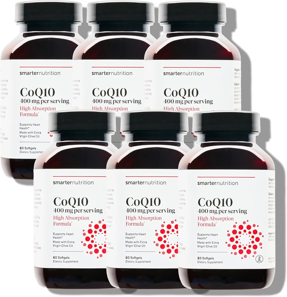 SMARTERNUTRITION CoQ10 400 mg høy absorpsjon - naturlig fermentert Ubiquinon w/Organic kaldpresset olivenolje - for hjertehelse, cellulær energi - ikke-GMO, glutenfri - 360 greve[180-dagers forsyning]