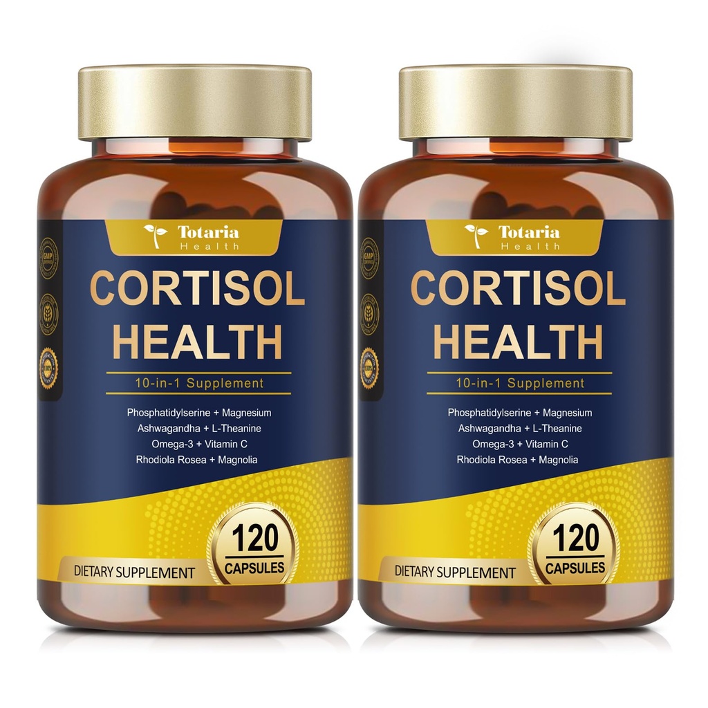 Totaria Cortisol Supplement med Ashwagandha, Magnnesium,Rhodiola Rosea,L Theanine,Hormone Balance for kvinner humør, Fokus, søvnstøtte 120 Vegan Capsules (Pack of 2)