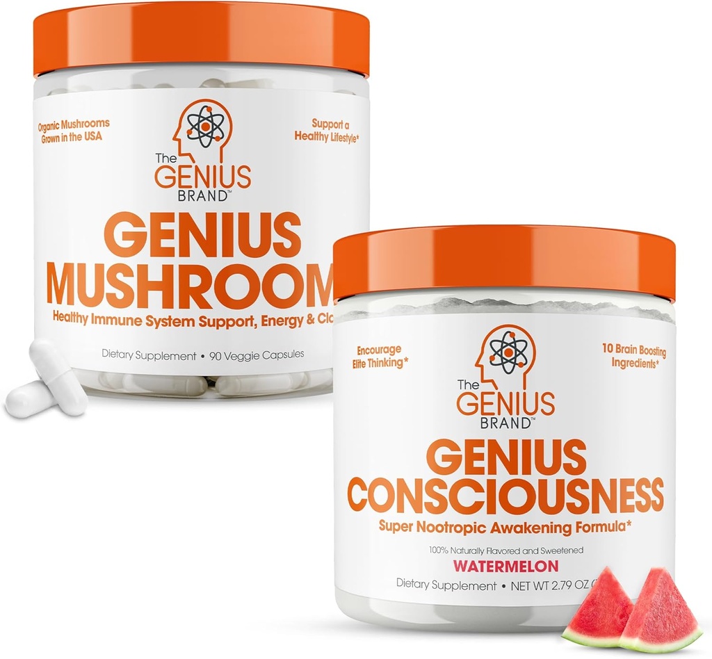 Genius-merket - Nootropic Supplement Bundle - Mushroom og bevissthet - støtter immunsystem, focus, energi og hjerne Booster