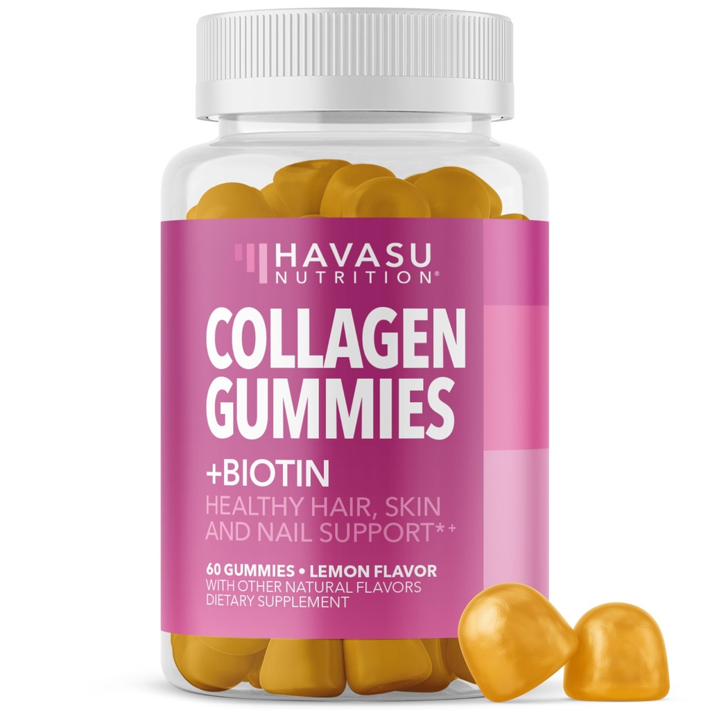 Kollagen Gummies for kvinner og menn med 2500mcg Biotin, sink, vitamin C & E - Hydrolysert kollagen Gummies for hår, hud og negle støtte - Biotin og kollagen Gummies - Lemon Flavor - 30 Services