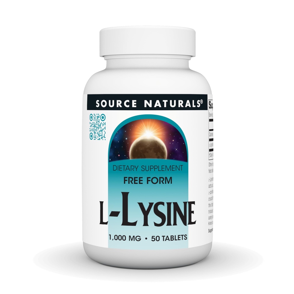 Kilde Naturals L-Lysine Free Form, 1000 mg - Amino Acid Supplement støtter energi og formasjon av kollagen* - 50 tabletter