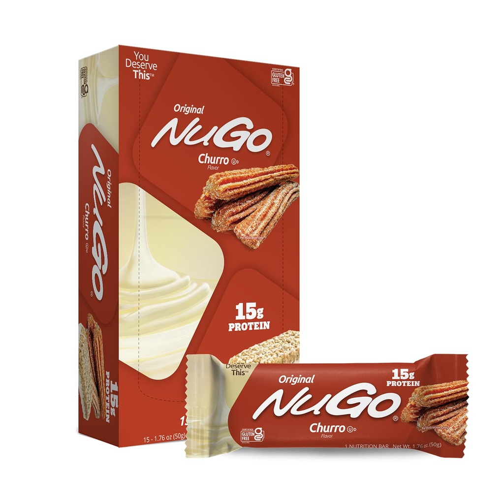 NuGo Protein Bar, Churro, 11g Protein, Glutenfri, 15 greve