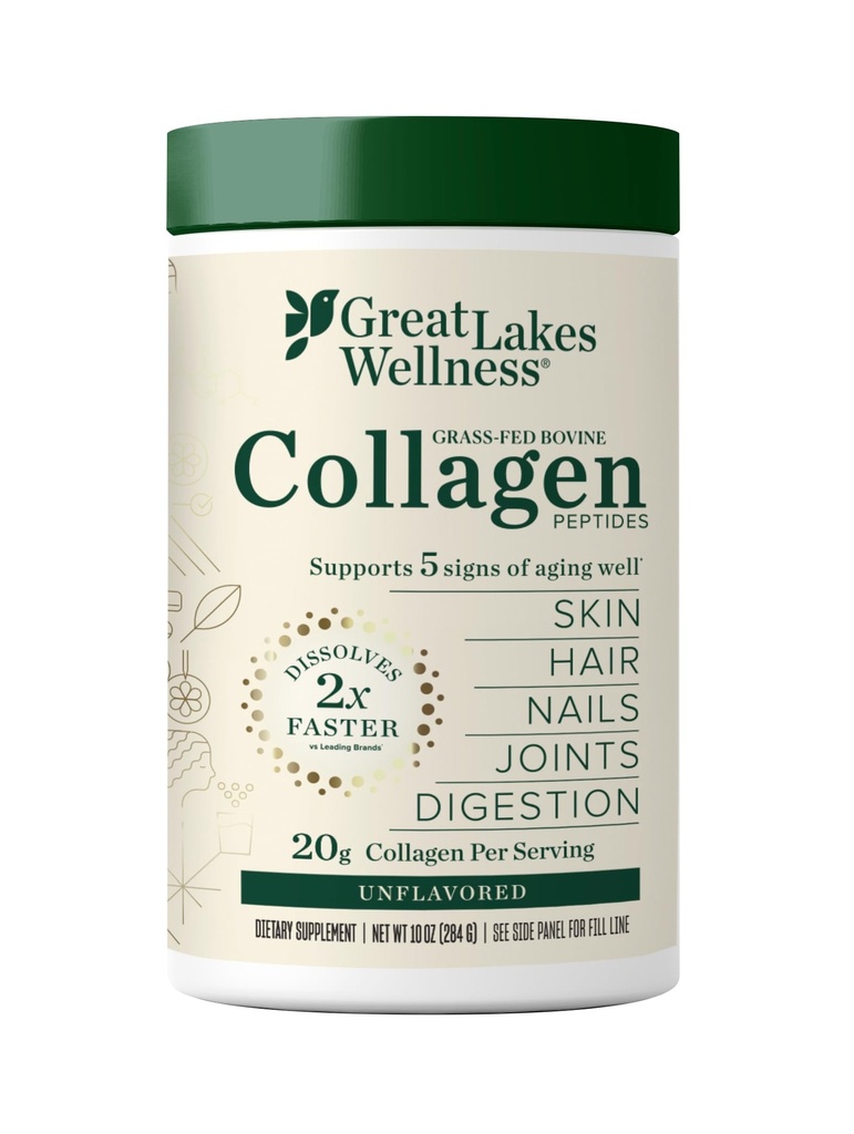 Great Lakes Wellness Collage Peptider pulver for hud, hår, negler, ledd og diagonasjon - Unflavored - Rask oppløselig Hydrolysert, Ikke-GMO, Keto, Kosher - 10 oz