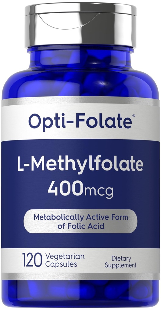 Carlyle L Metylfolat 400 mg | 120 vegetariske kapsler | Optimert og aktivert Metyl Folat | Ikke-GMO & Glutenfri kosttilskudd | ved Opti-Folat