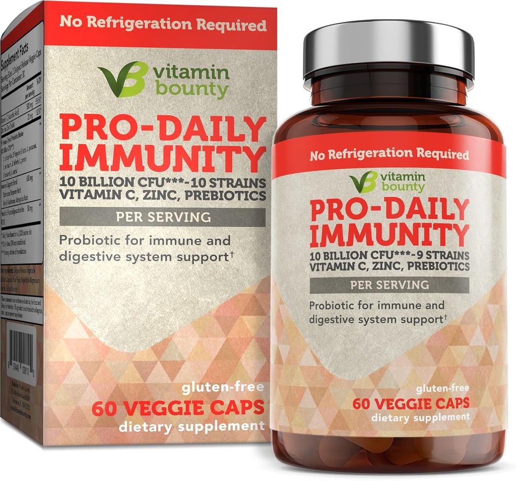 Vitamin Bounty Pro-Daily Probiotic - 10 milliarder CFU blanding, sink og vitamin C for digestive helse, immunstøtte prebioitika og probiotika for kvinner og menn - 60 kapsler