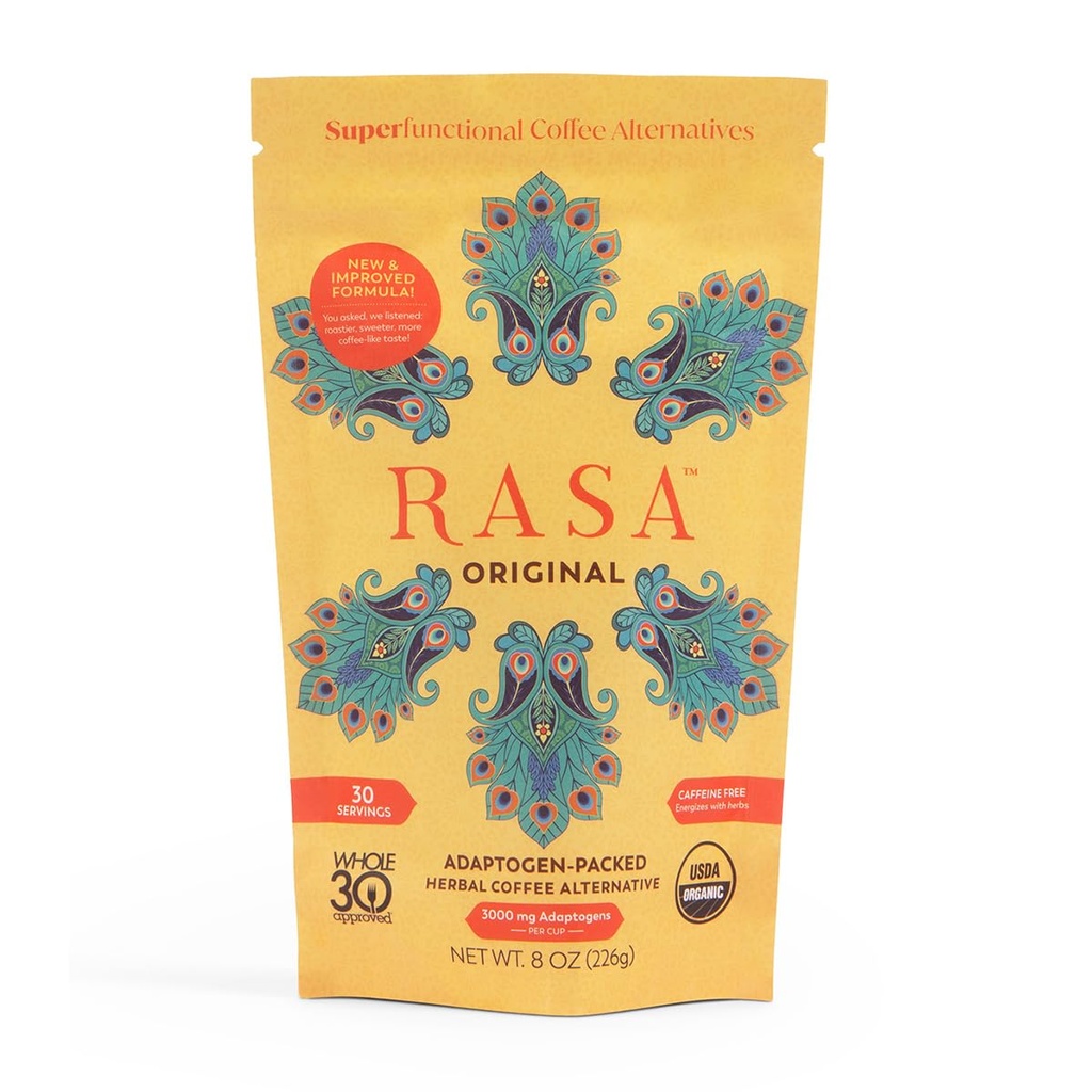 Rasa Original – Adaptogen Moshroom Kaffe alternativ til å støtte bedre total velvære, bedre søvn, renere hud | Vegan, Keto, Hel 30, Ayurveda Wellness Tonic med Chaga + Reishi (8 oz / 30 Services)